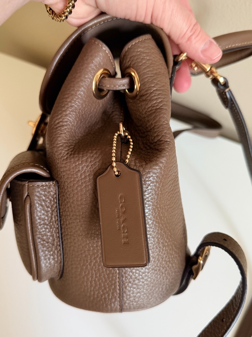 Coach Hadley Taupe Pebbled Leather Mini Backpack with Gold Hardware - Picture 5 of 8